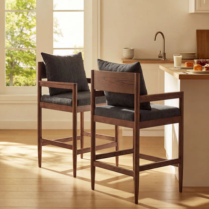Remington Elm Wood Counter Stool with Slub Fabric Seat