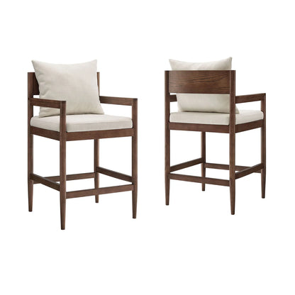 Remington Elm Wood Counter Stool with Slub Fabric Seat