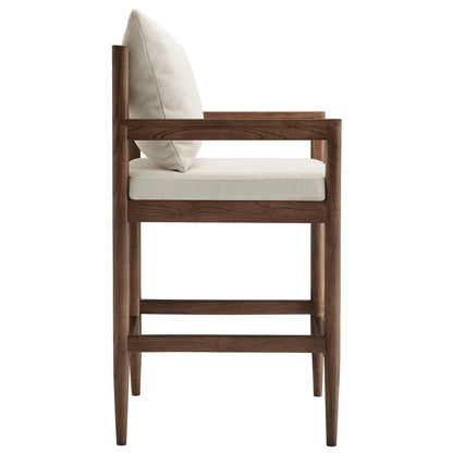 Remington Elm Wood Counter Stool with Slub Fabric Seat