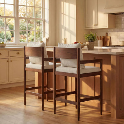 Remington Elm Wood Counter Stool with Slub Fabric Seat