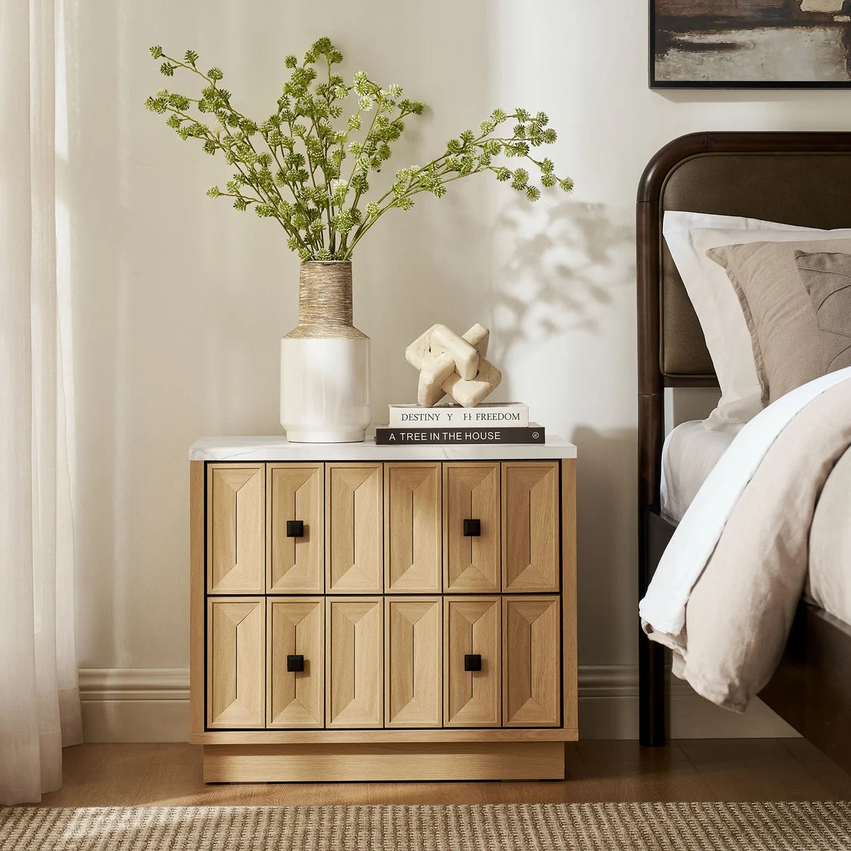Mabry 23 Inch Geometric Faceted Two‑Drawer Nightstand