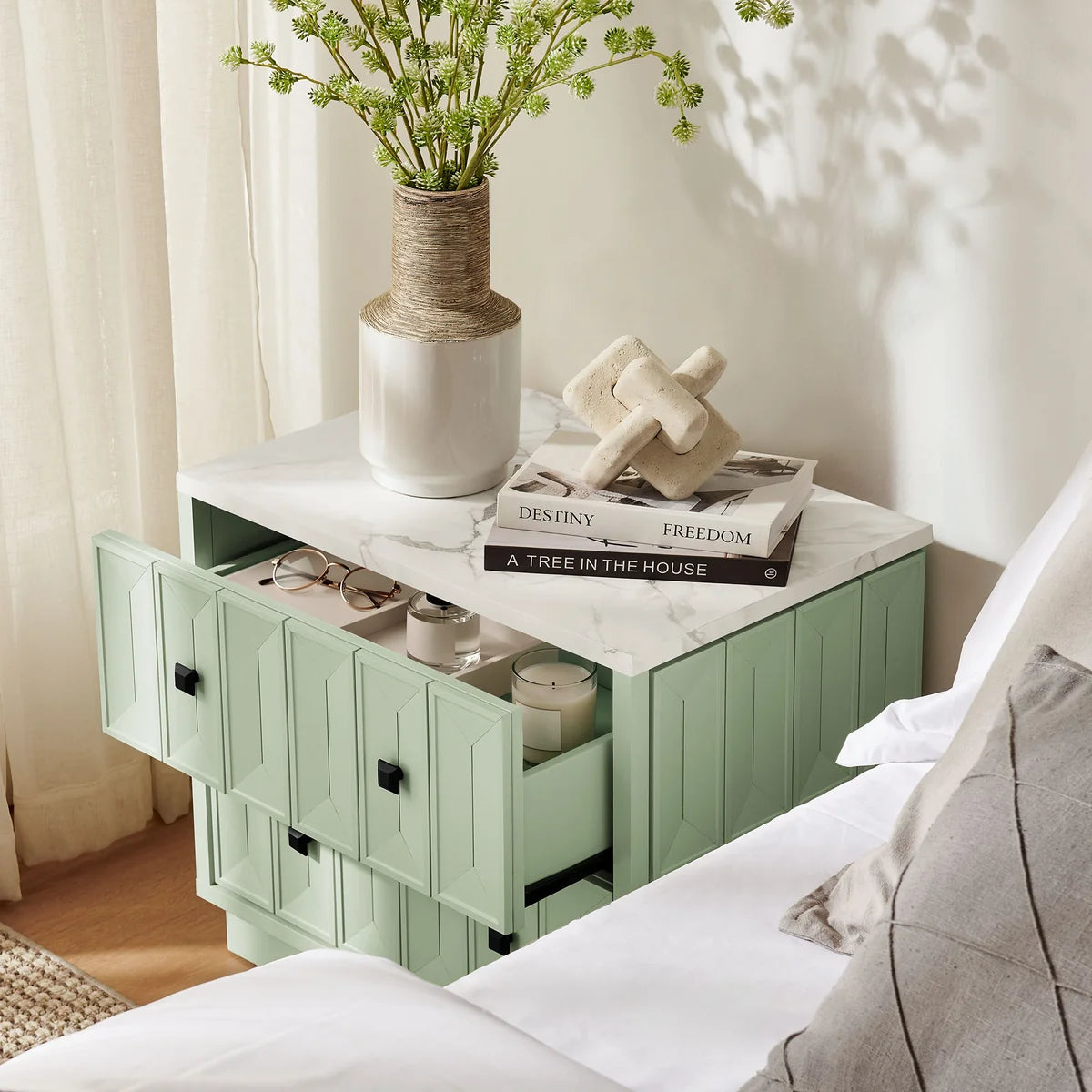 Mabry 23 Inch Geometric Faceted Two‑Drawer Nightstand