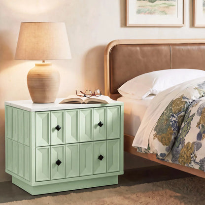 Mabry 23 Inch Geometric Faceted Two‑Drawer Nightstand