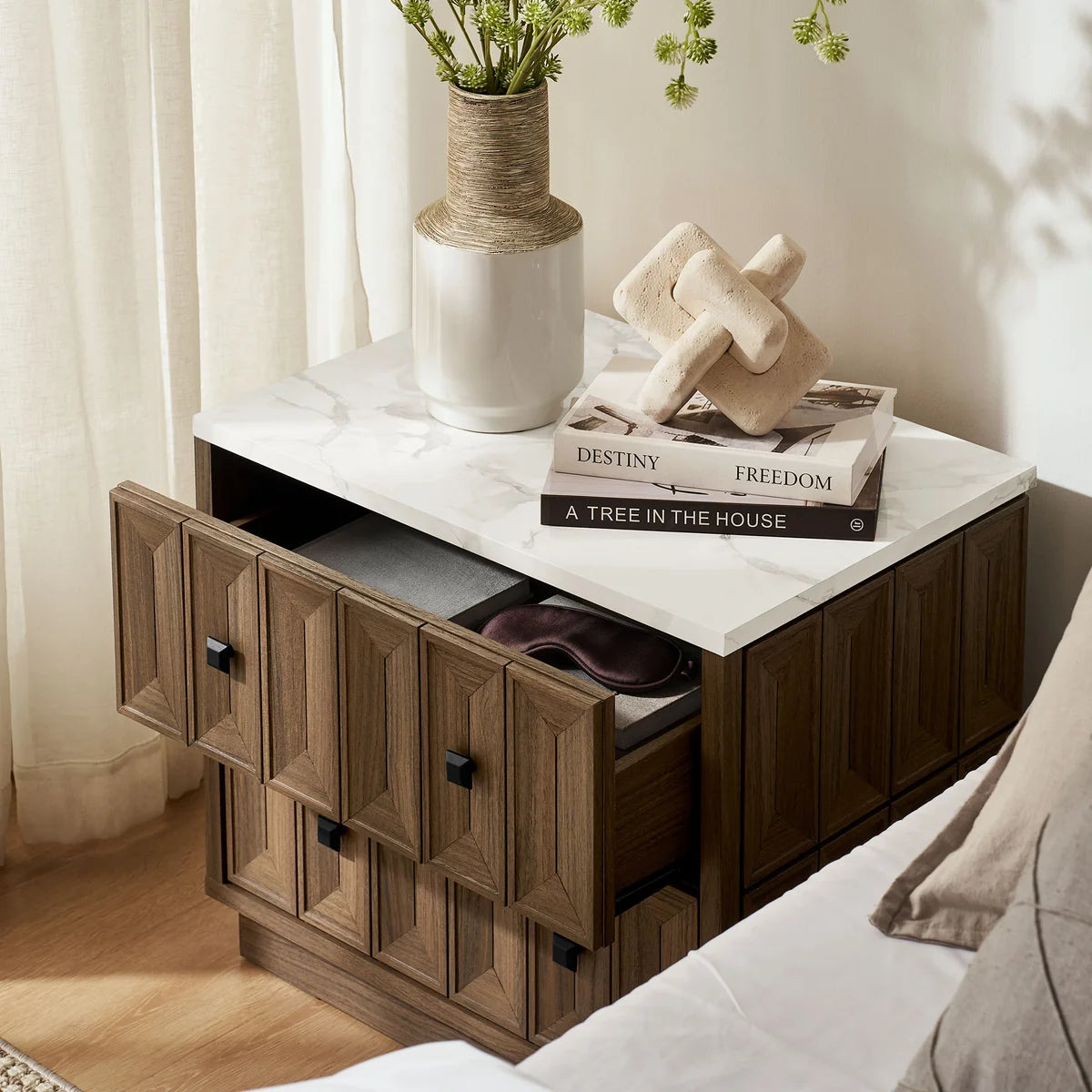 Mabry 23 Inch Geometric Faceted Two‑Drawer Nightstand