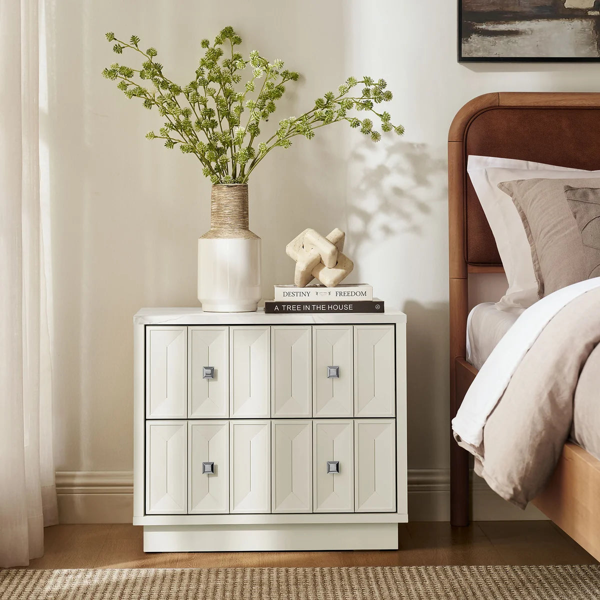 Mabry 23 Inch Geometric Faceted Two‑Drawer Nightstand