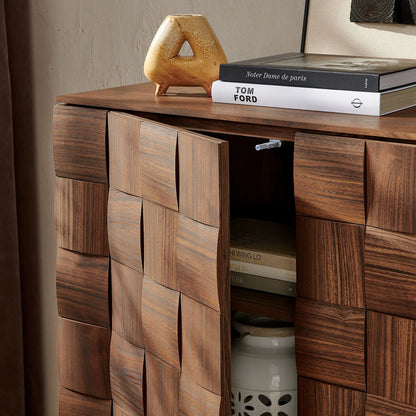 Duskin 39 Inch Geometric Block Tall Storage Cabinet Walnut