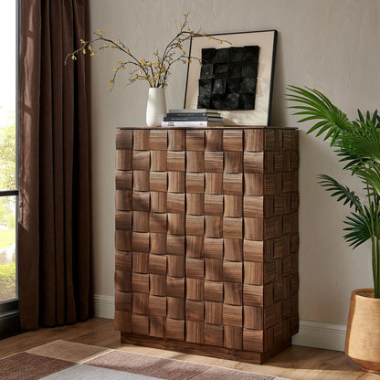 Duskin 39 Inch Geometric Block Tall Storage Cabinet Walnut