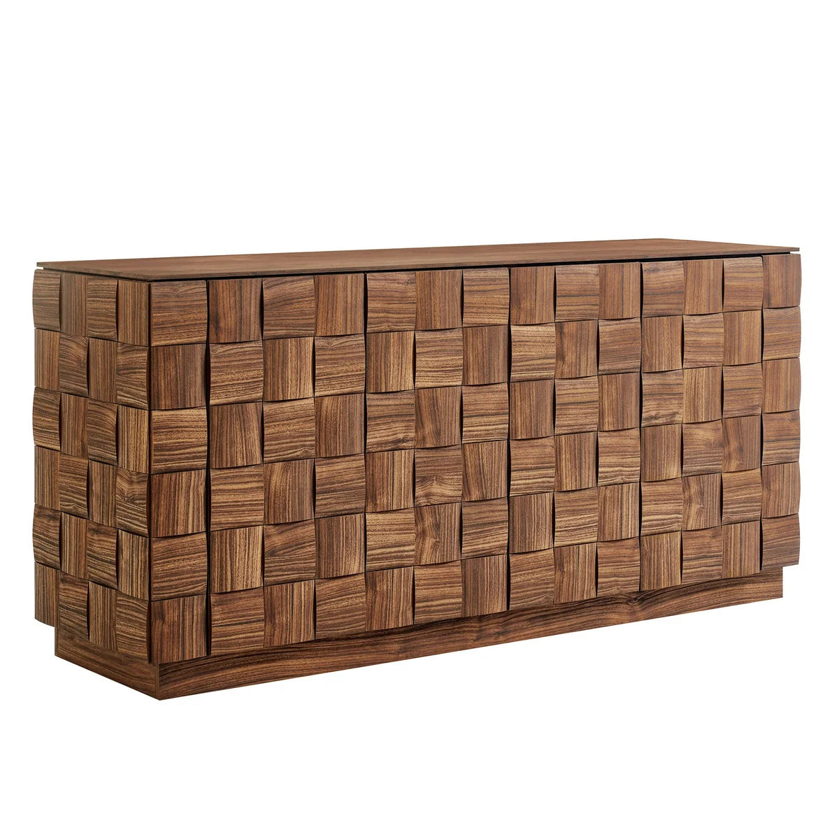 Duskin 68 Inch Geometric Block Design Four Door Sideboard in Walnut