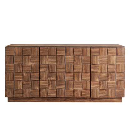 Duskin 68 Inch Geometric Block Design Four Door Sideboard in Walnut