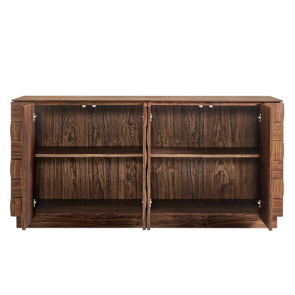 Duskin 68 Inch Geometric Block Design Four Door Sideboard in Walnut