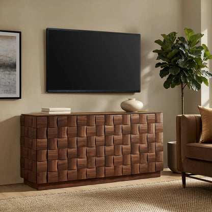 Duskin 68 Inch Geometric Block Design Four Door Sideboard in Walnut