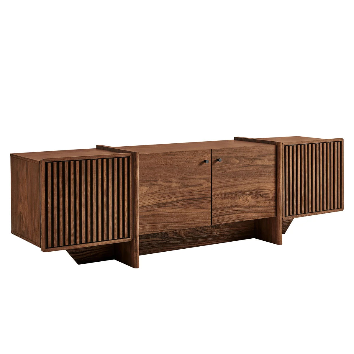 Yarrow 77.2" Fluted Four-Door TV Stand - Walnut Finish