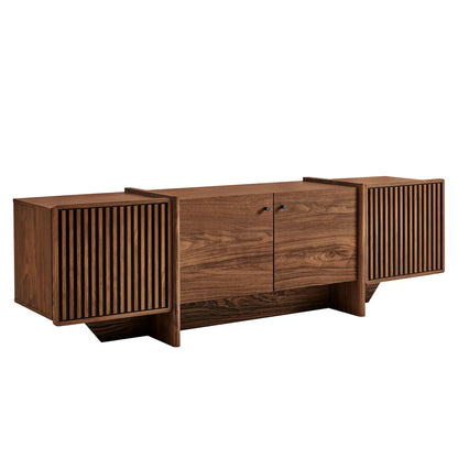 Yarrow 77.2" Fluted Four-Door TV Stand - Walnut Finish