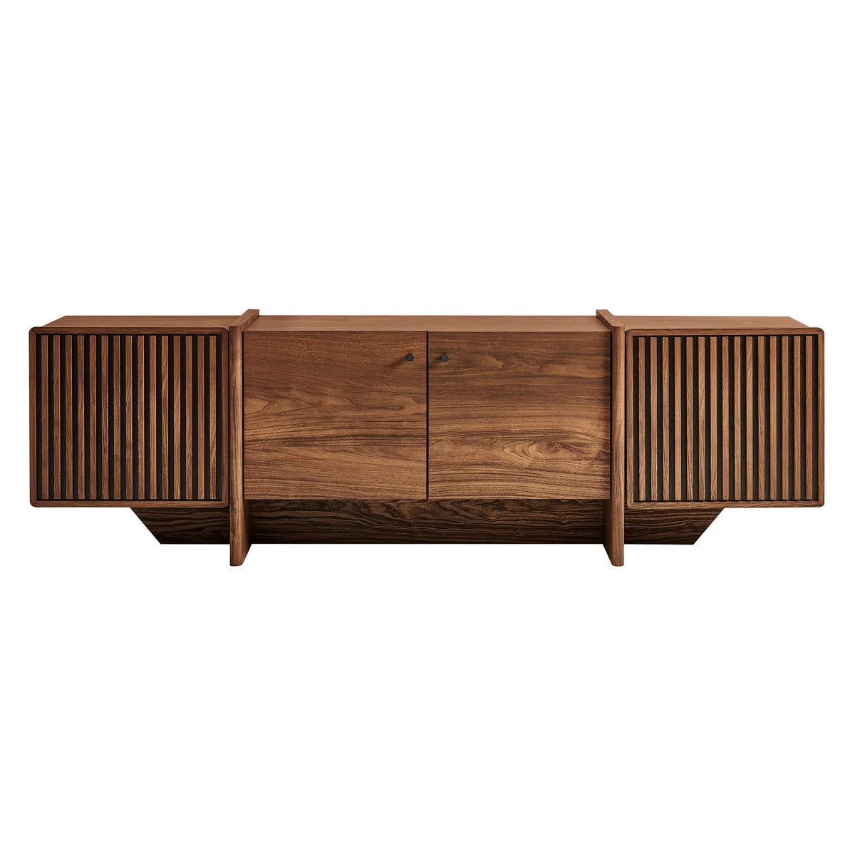 Yarrow 77.2" Fluted Four-Door TV Stand - Walnut Finish