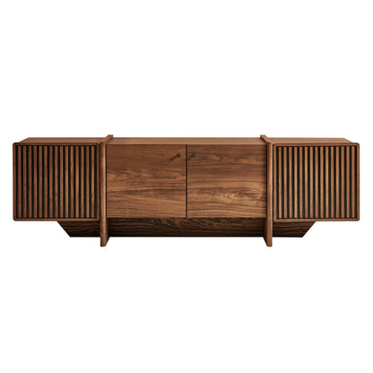 Yarrow 77.2" Fluted Four-Door TV Stand - Walnut Finish