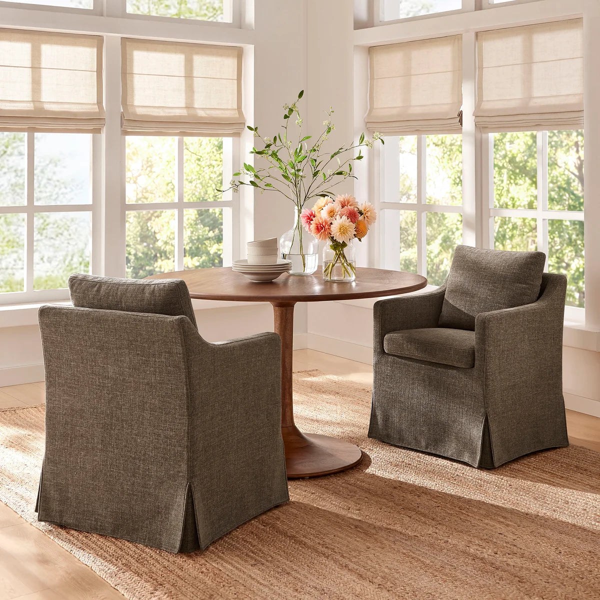 Serene Slipcovered Performance Fabric Dining Armchair