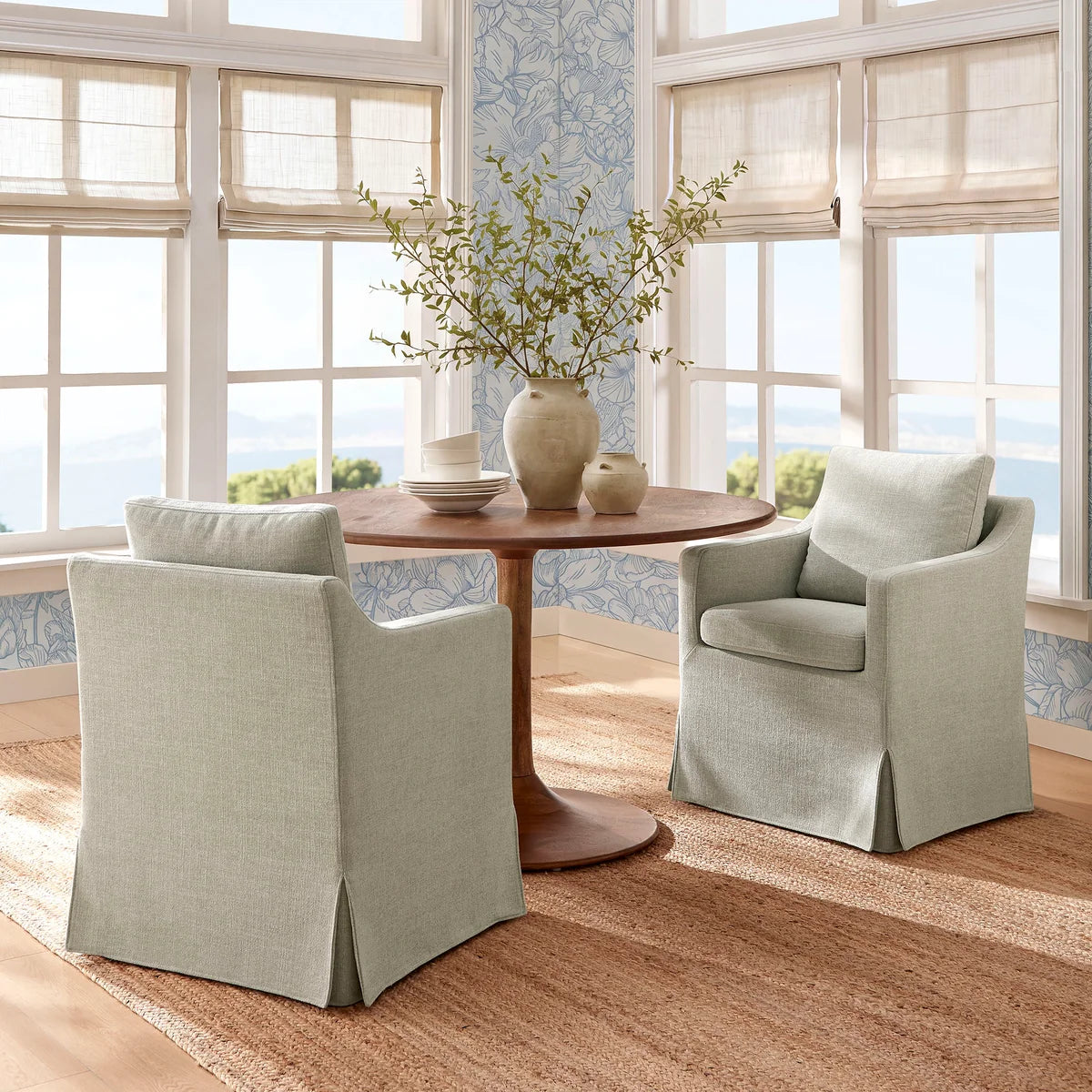 Serene Slipcovered Performance Fabric Dining Armchair