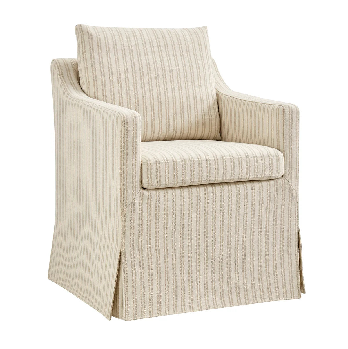 Serene Slipcovered Striped Fabric Dining Armchair in Oatmeal Stripe