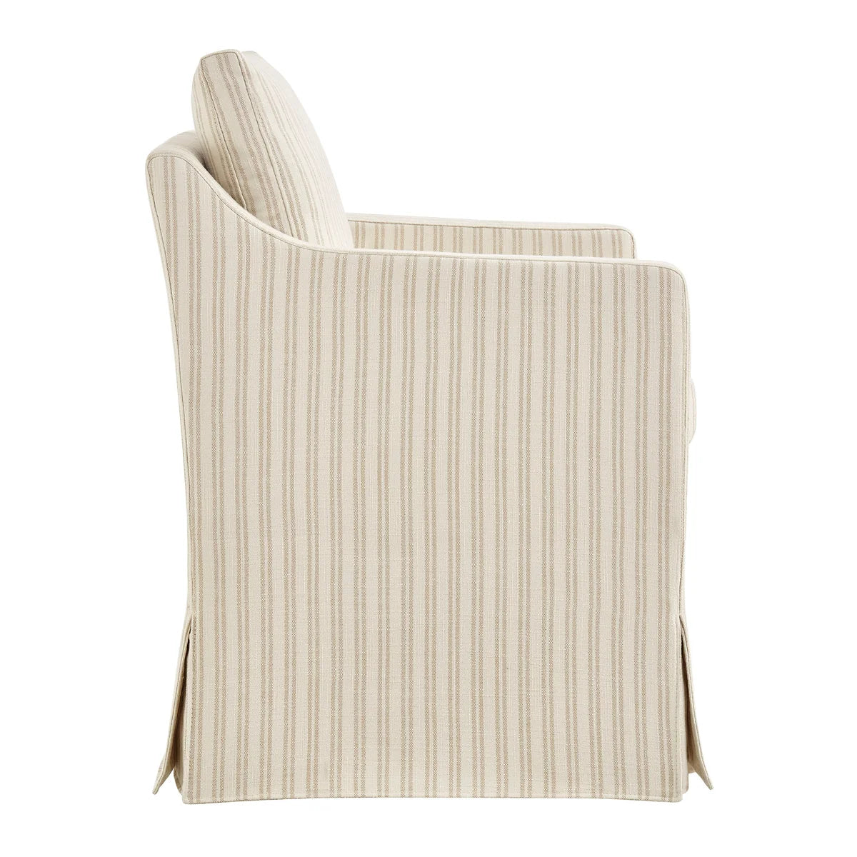 Serene Slipcovered Striped Fabric Dining Armchair in Oatmeal Stripe