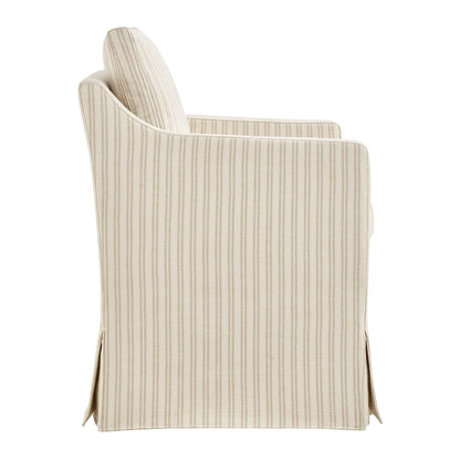Serene Slipcovered Striped Fabric Dining Armchair in Oatmeal Stripe