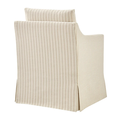 Serene Slipcovered Striped Fabric Dining Armchair in Oatmeal Stripe