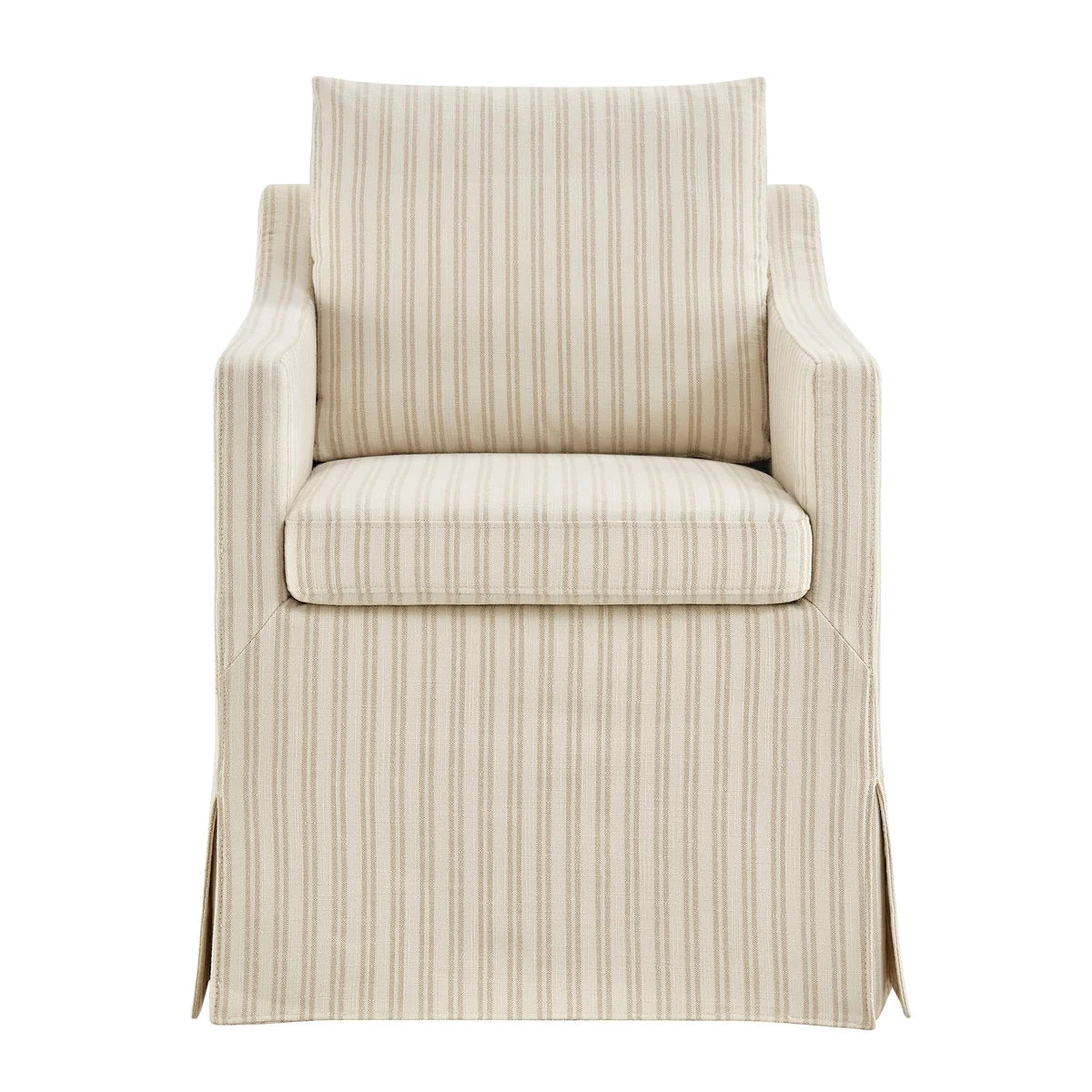 Serene Slipcovered Striped Fabric Dining Armchair in Oatmeal Stripe