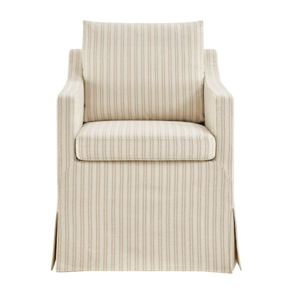 Serene Slipcovered Striped Fabric Dining Armchair in Oatmeal Stripe