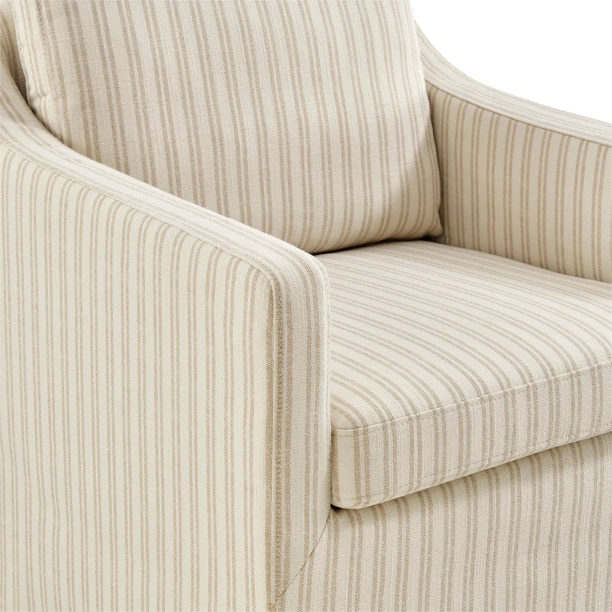 Serene Slipcovered Striped Fabric Dining Armchair in Oatmeal Stripe