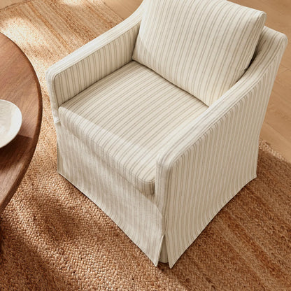 Serene Slipcovered Striped Fabric Dining Armchair in Oatmeal Stripe