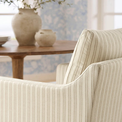 Serene Slipcovered Striped Fabric Dining Armchair in Oatmeal Stripe
