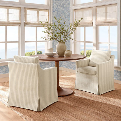 Serene Slipcovered Striped Fabric Dining Armchair in Oatmeal Stripe