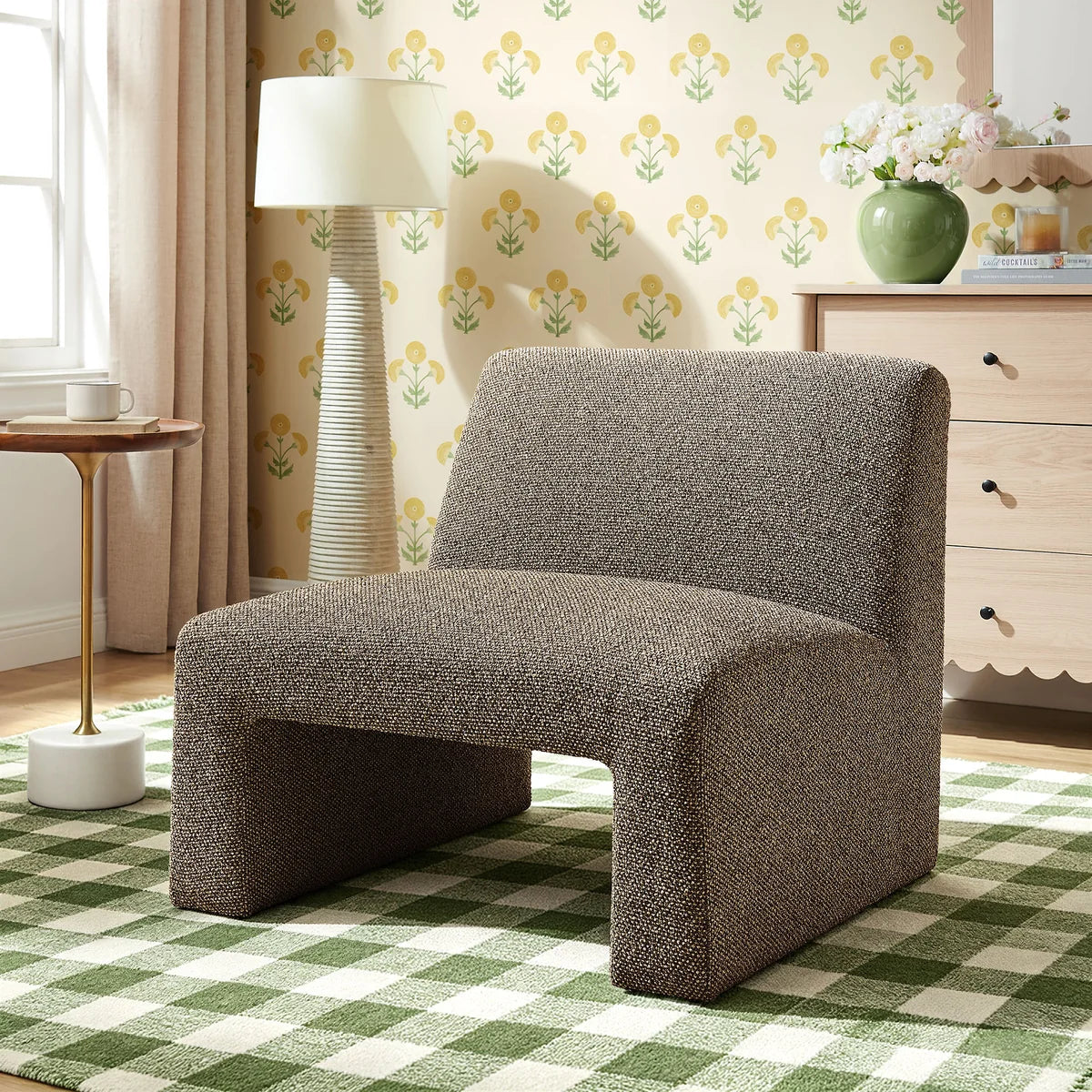Amita Lattice Boucle Upholstered Armless Accent Chair