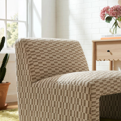 Amita Checked Woven Fabric Armless Accent Chair