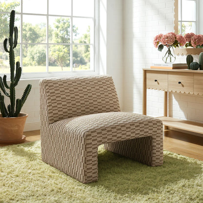 Amita Checked Woven Fabric Armless Accent Chair