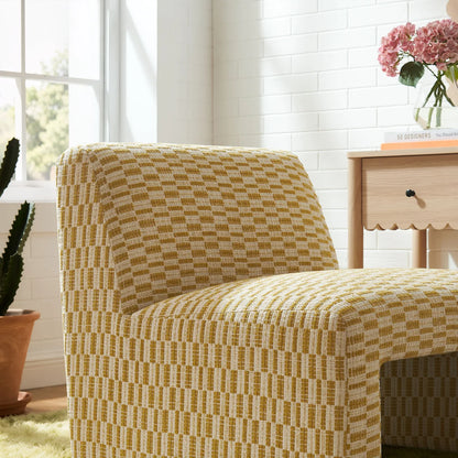 Amita Checked Woven Fabric Armless Accent Chair