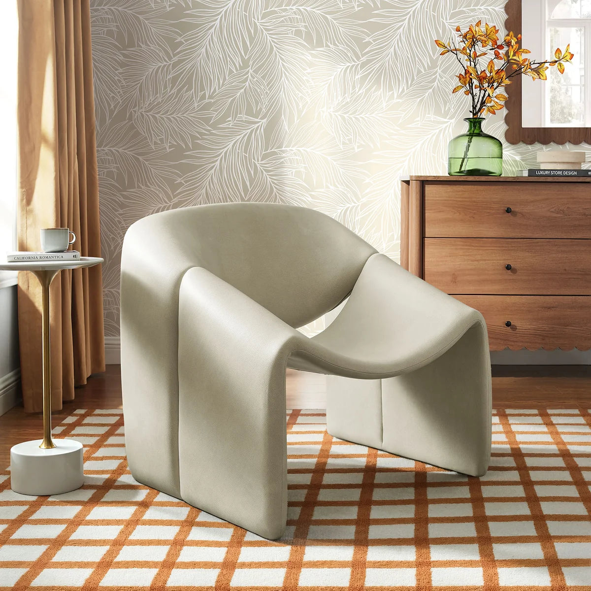 Vivi Vegan Leather Curved Arm Accent Chair
