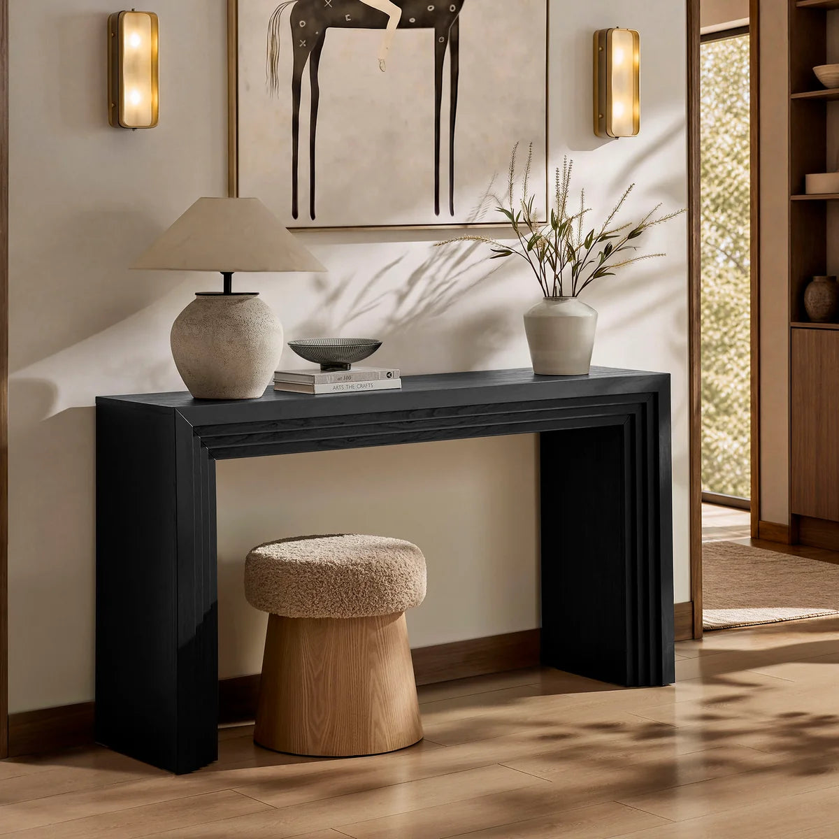 Olney 63 Inch Fluted Console Table Walnut