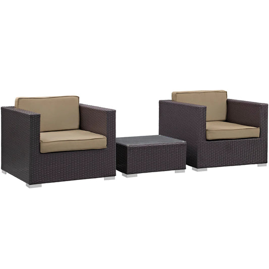 Burrow Outdoor Rattan 3-Piece Sofa Set with Tempered Glass Coffee Table & UV-Resistant Cushions – Stylish and Durable Patio Furniture