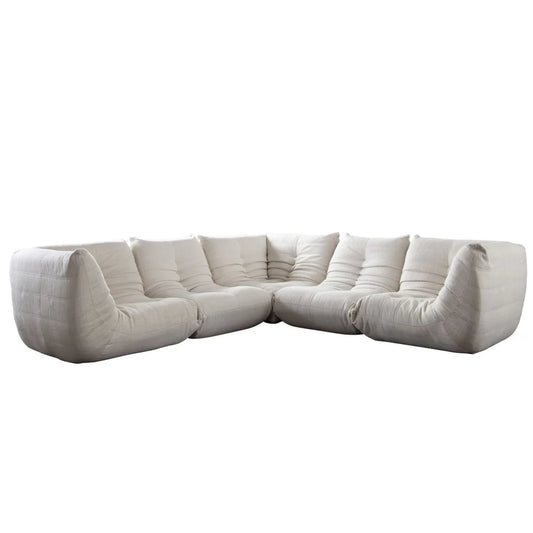 Ezra 5PC Modular Sectional Sofa in Cream Fabric – Low Profile Modern Design