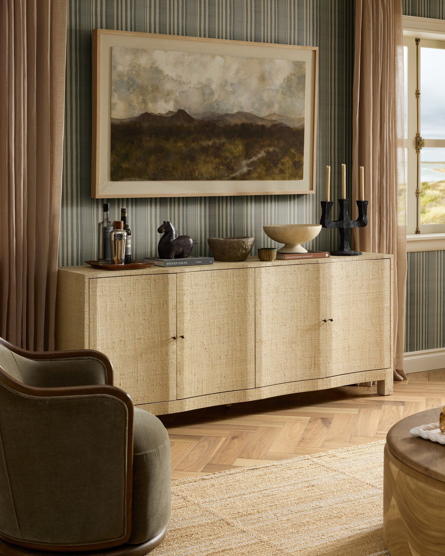 Hollis Parsons‑Leg Raffia Sideboard