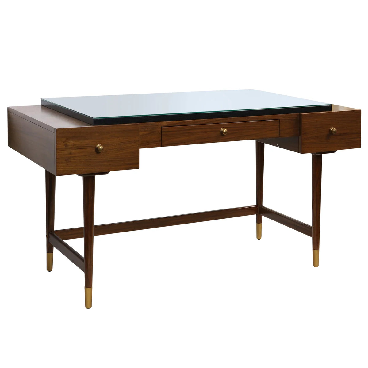 Demetrius Desk Caramel Walnut Veneer Mahogany Wood