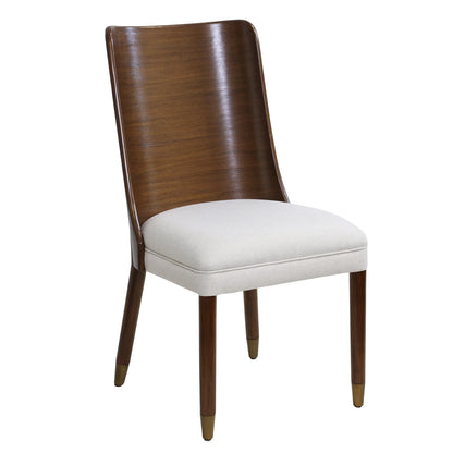 Corbett Side Chair Caramel Walnut Veneer Mahogany Cream Linen Seat Set of 2