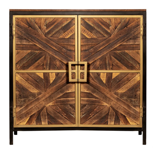 Athens Cabinet | Reclaimed Walnut Finish on Mango Wood with Black and Gold Finish on Metal Frame – Stylish and Durable Storage for Modern and Industrial Interiors