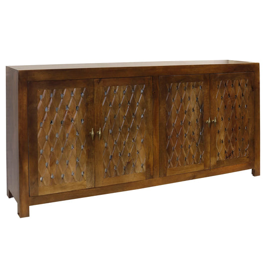 Raja Sideboard | Dark Walnut Finish on Mango Wood | 4-Door – Sophisticated and Spacious Storage for Elegant Dining Rooms