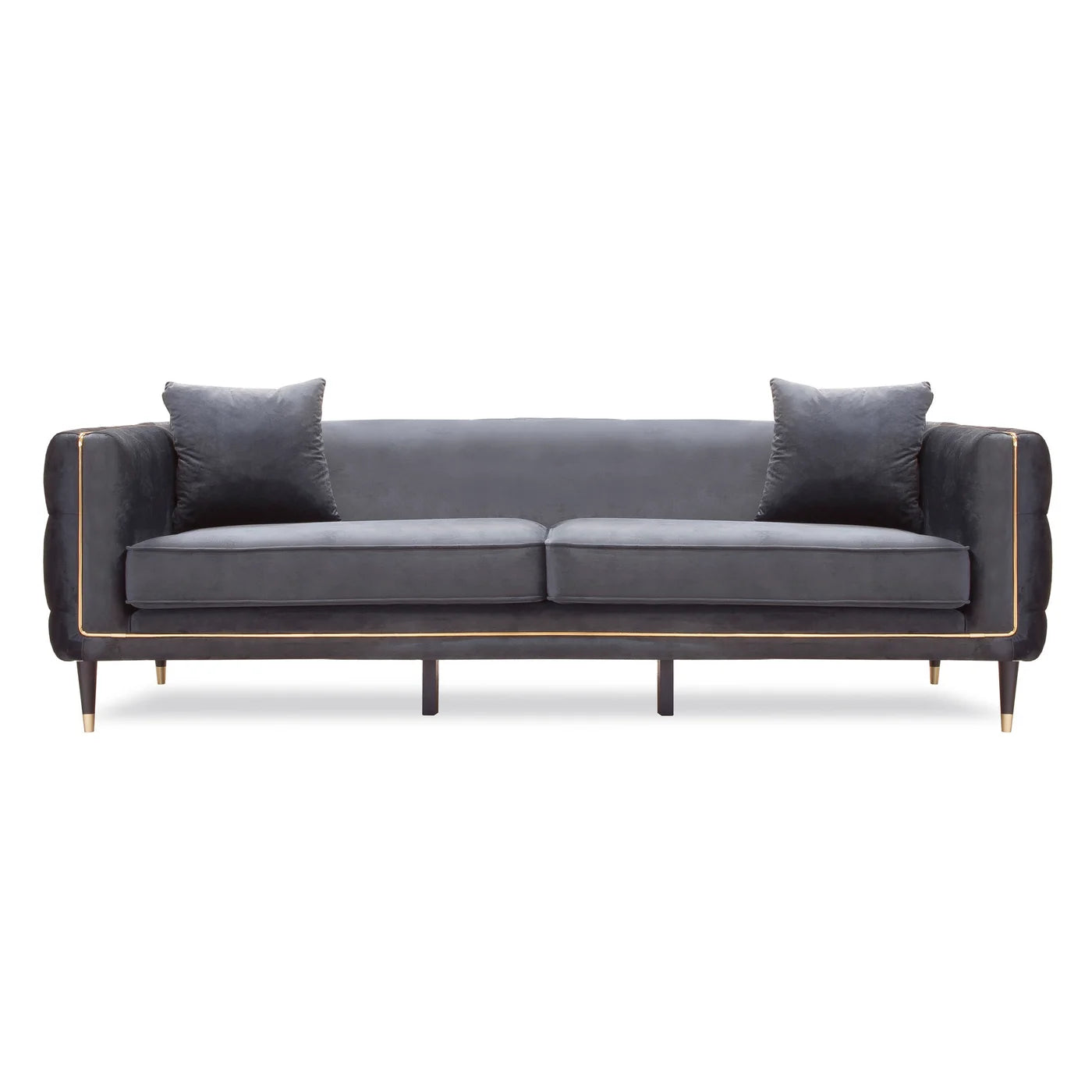 Olsen Sofa Gray Velvet on Hardwood Frame with Brass Metal Trim