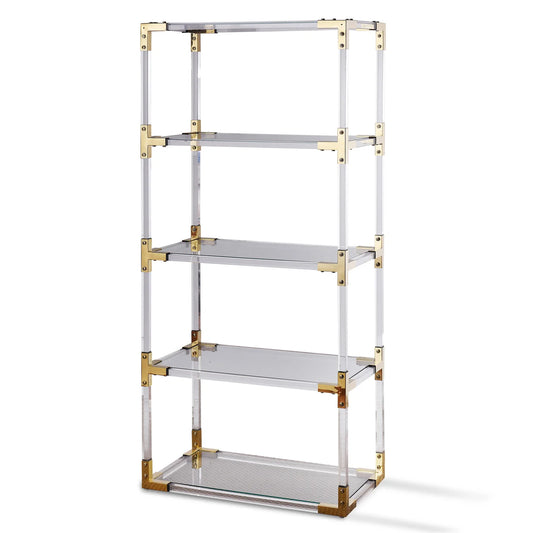 Rani Bookcase - Large | Acrylic and Clear Glass with Brass Finish on Metal – Elegant and Modern Storage for Stylish Interiors