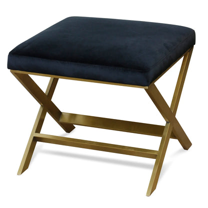 Ellis Ottoman Black Velvet Fabric with Brushed Gold Legs