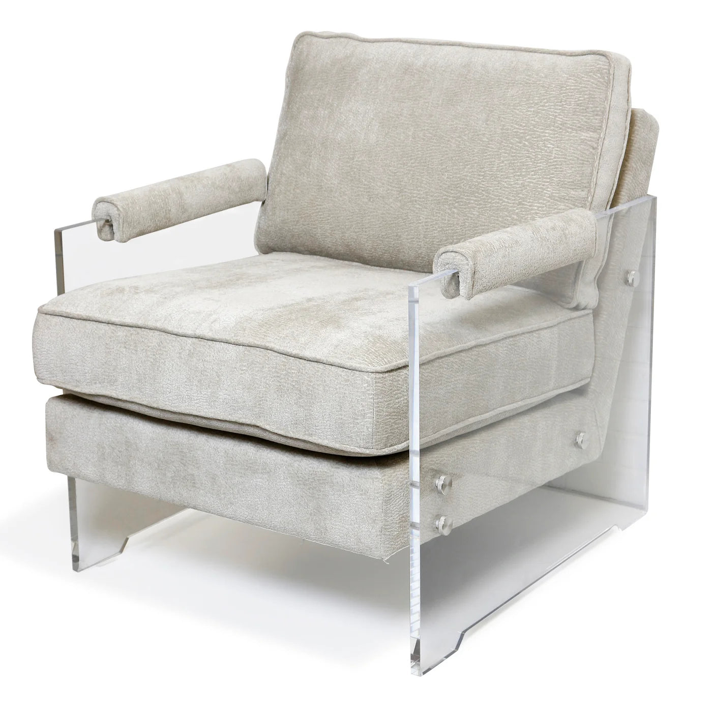 Carrington Chair Elan Sand Fabric on Hardwood with Acrylic Sides