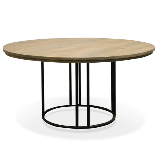 Malec Dining Table Walnut Finish on Mango Wood with Iron Base