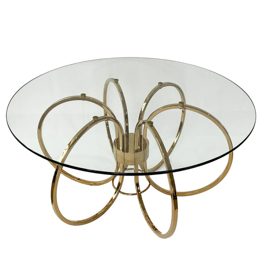 Joss Coffee Table Brass Finished Steel Base with Clear Glass Beveled Edge Top